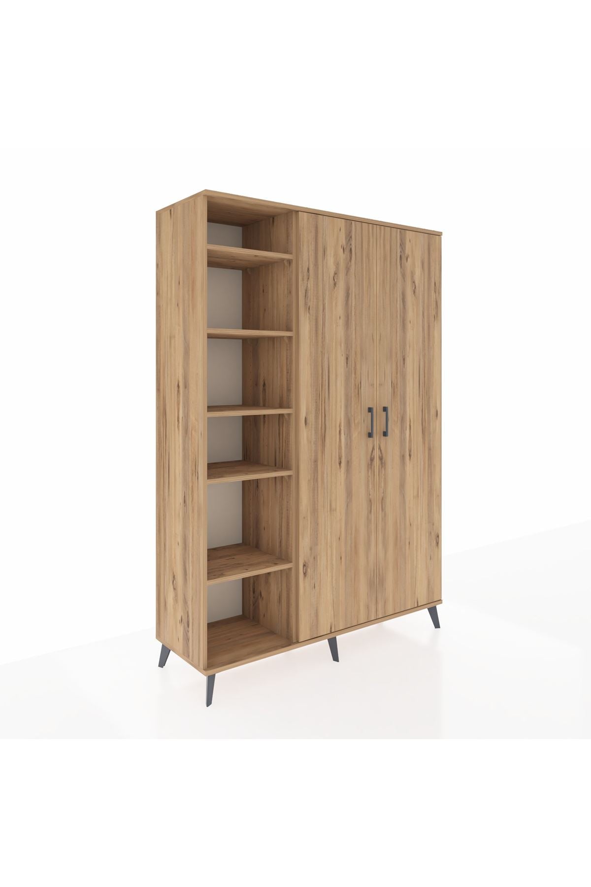 Hyperion Dolap 7 Raflı 2 Kapaklı Tek Askılı 132x44x195 Çam-Çam/Çam