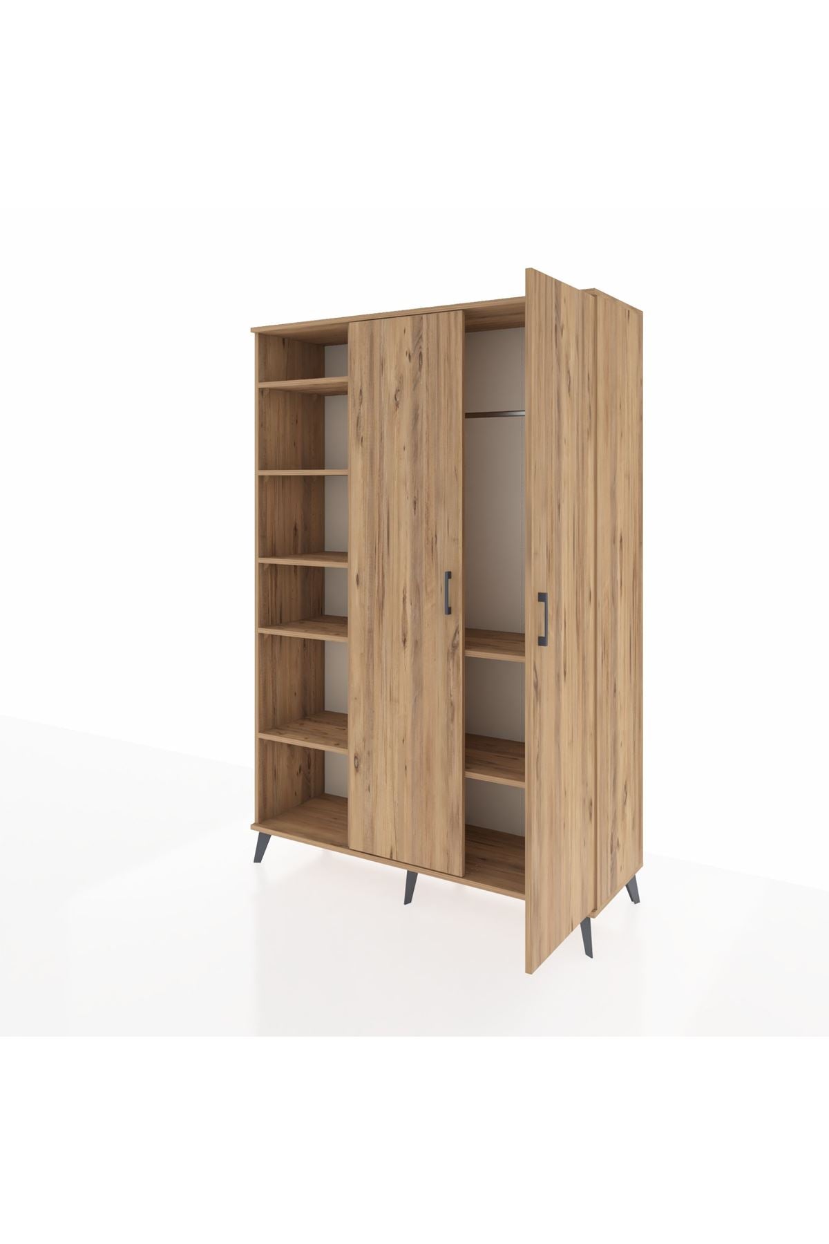 Hyperion Dolap 7 Raflı 2 Kapaklı Tek Askılı 132x44x195 Çam-Çam/Çam