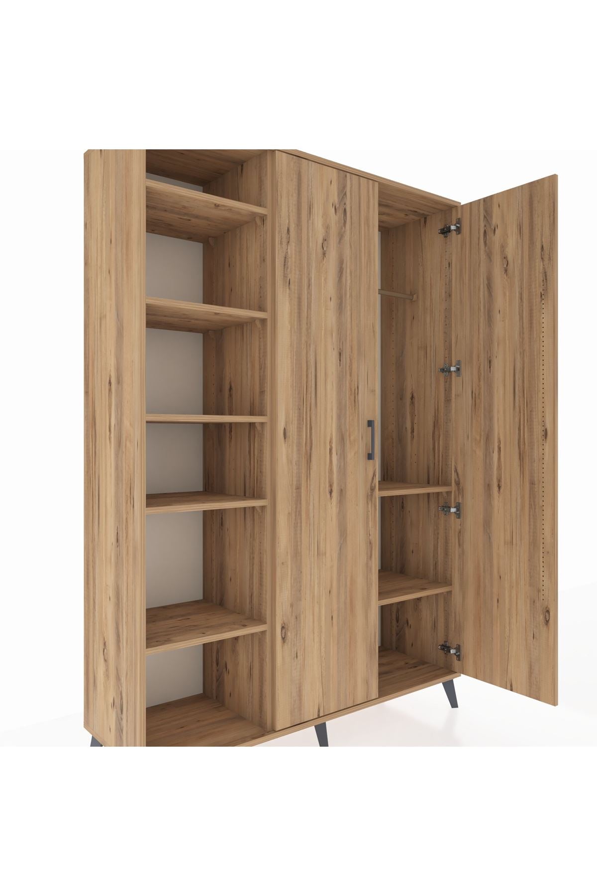 Hyperion Dolap 7 Raflı 2 Kapaklı Tek Askılı 132x44x195 Çam-Çam/Çam