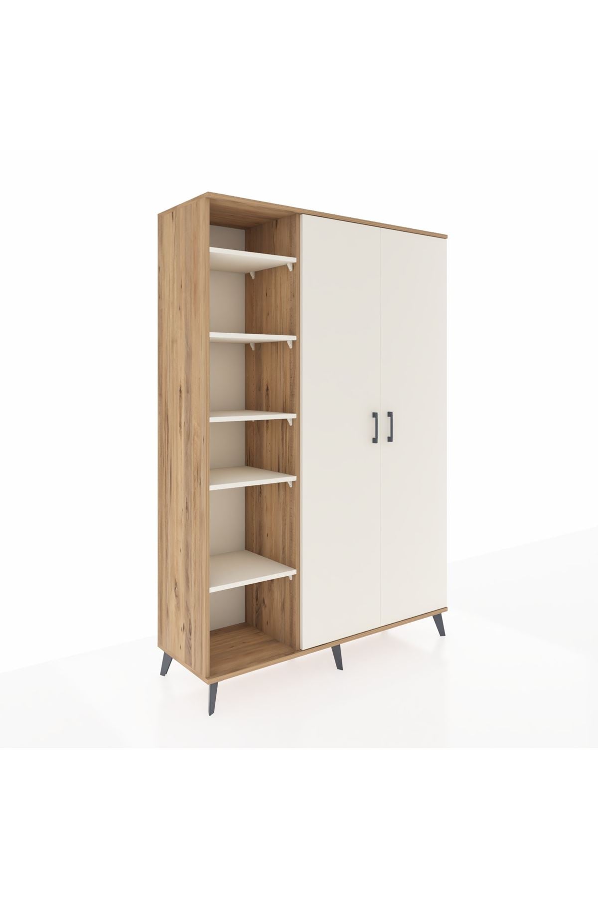 Hyperion Dolap 7 Raflı 2 Kapaklı Tek Askılı 132x44x195 Çam-Aytaşı/Aytaşı