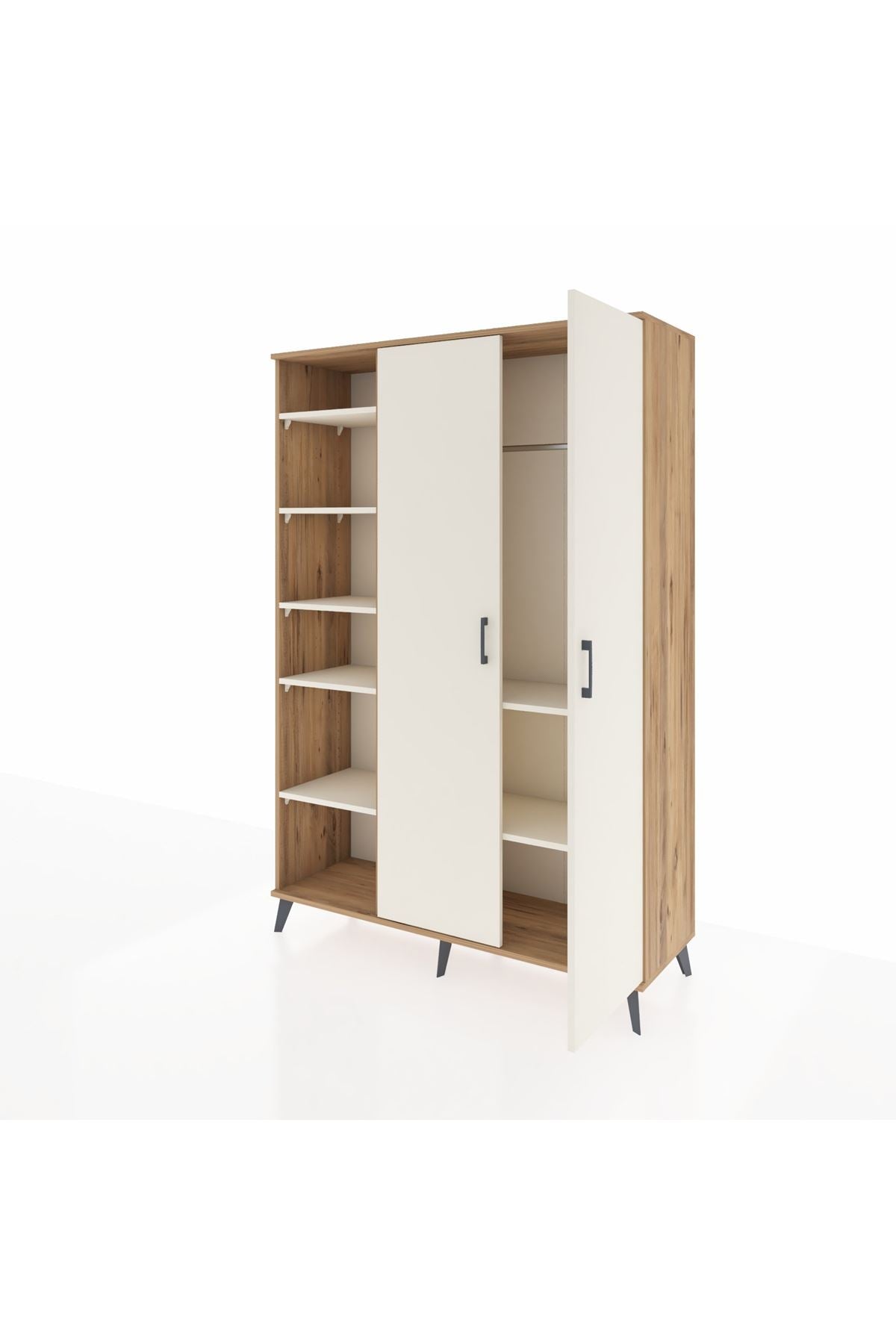 Hyperion Dolap 7 Raflı 2 Kapaklı Tek Askılı 132x44x195 Çam-Aytaşı/Aytaşı