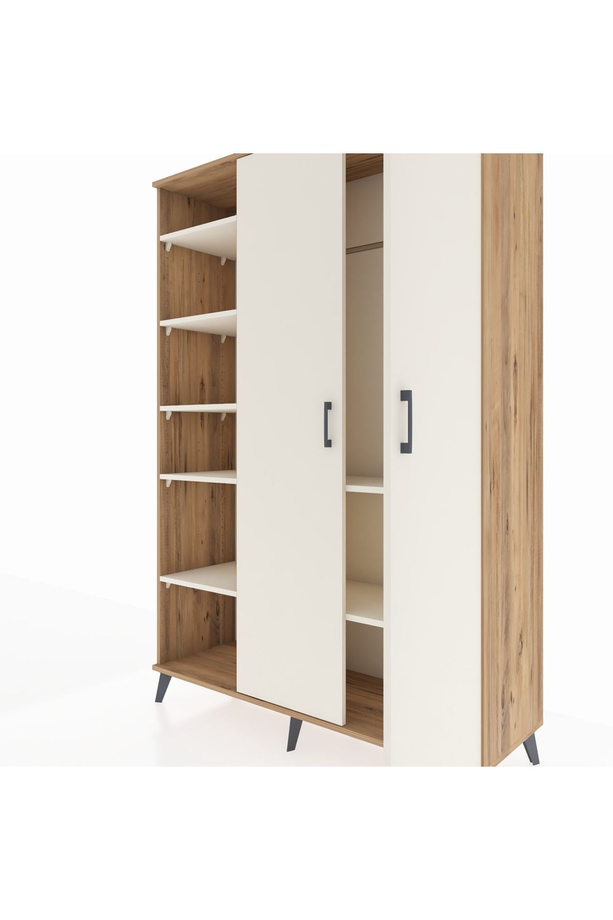 Hyperion Dolap 7 Raflı 2 Kapaklı Tek Askılı 132x44x195 Çam-Aytaşı/Aytaşı