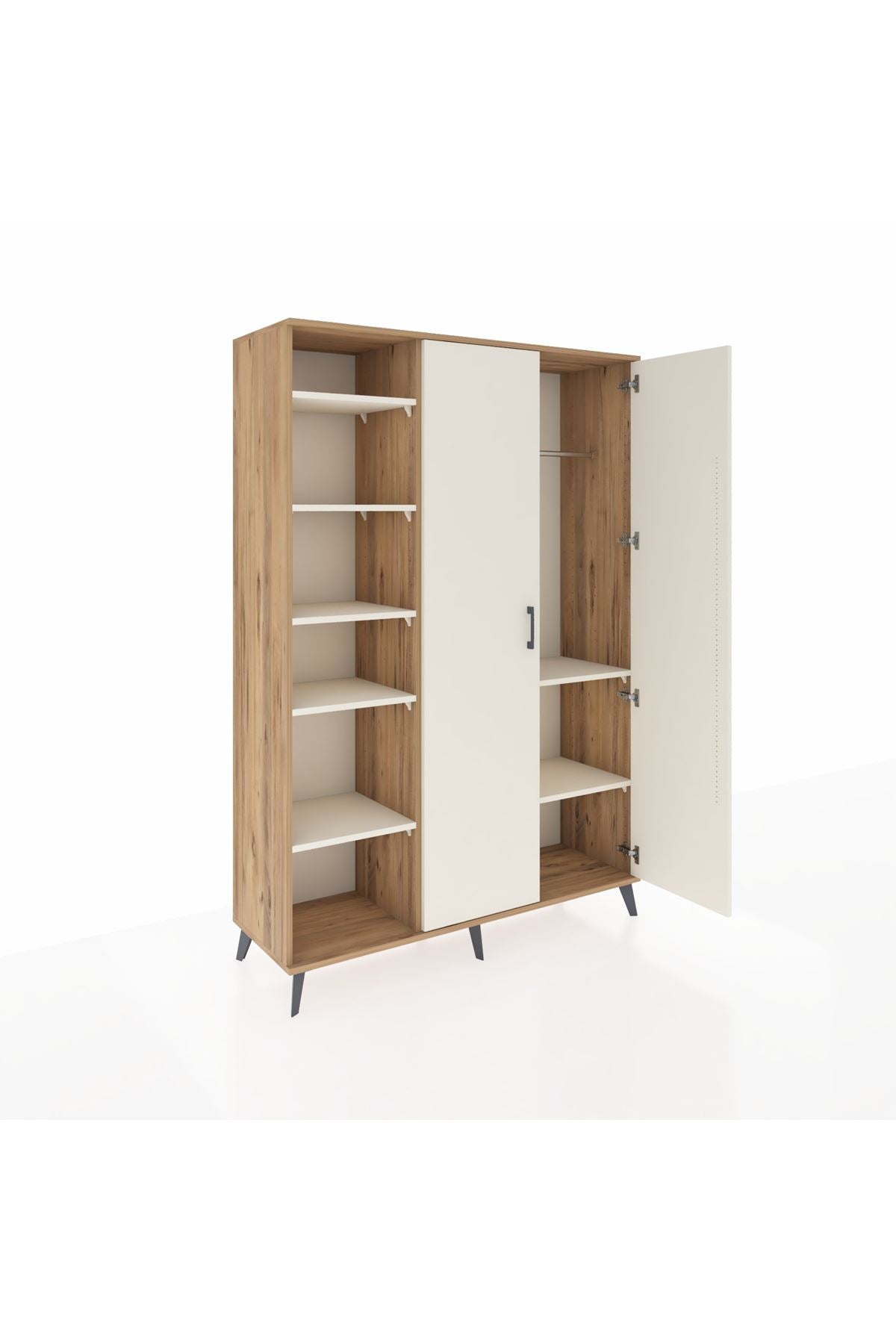 Hyperion Dolap 7 Raflı 2 Kapaklı Tek Askılı 132x44x195 Çam-Aytaşı/Aytaşı