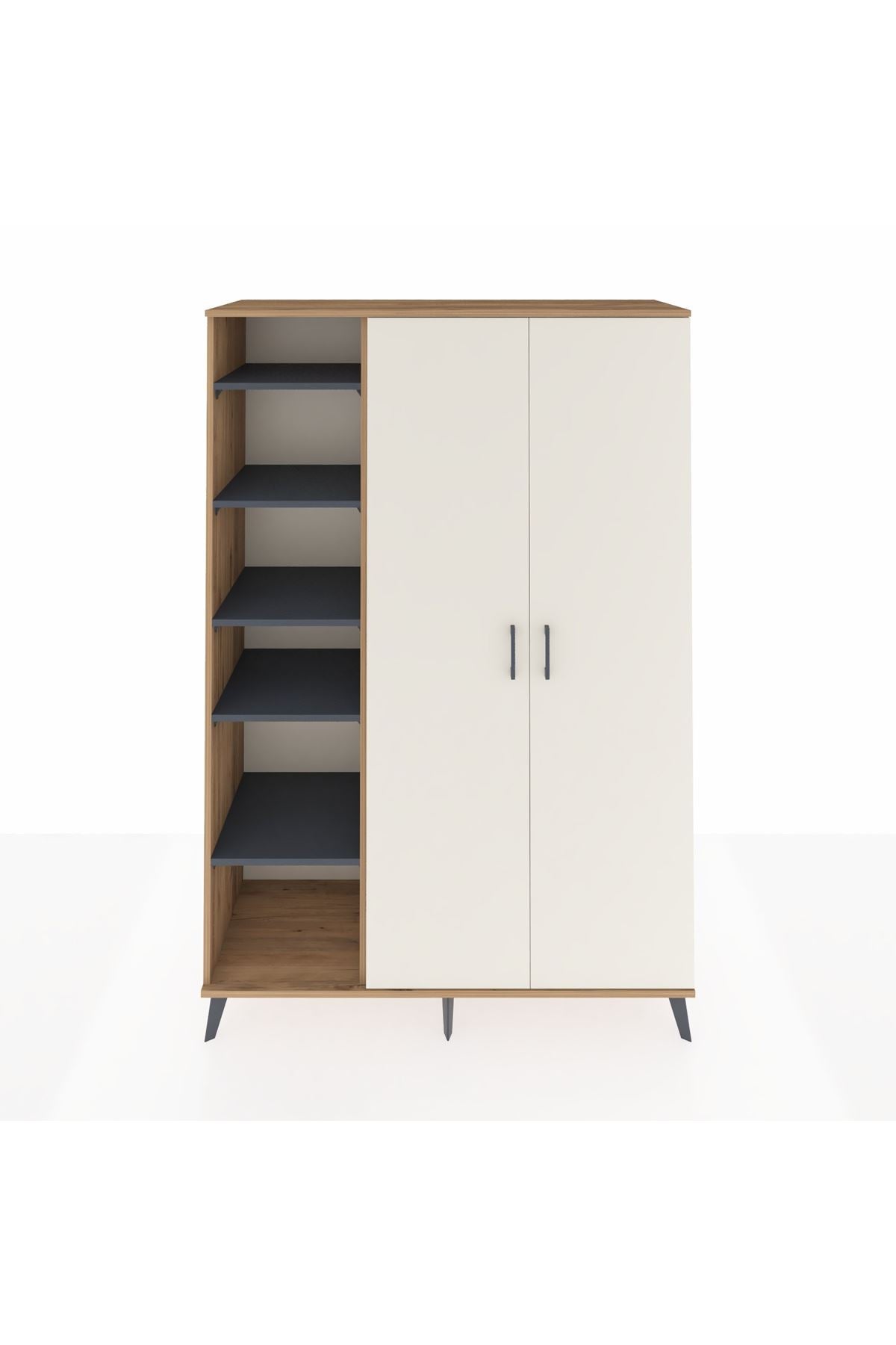 Hyperion Dolap 7 Raflı 2 Kapaklı Tek Askılı 132x44x195 Çam-Aytaşı/Antrasit