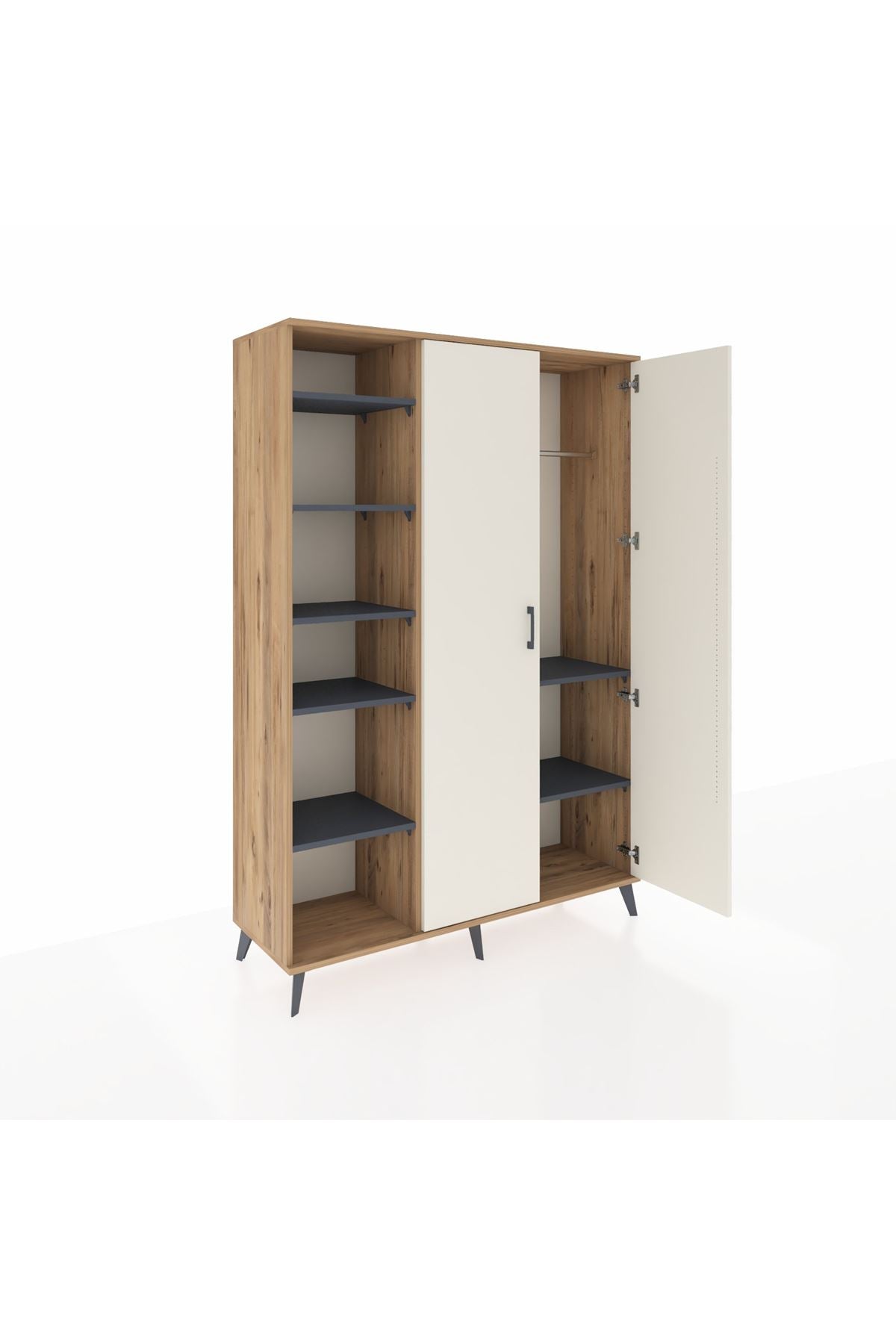 Hyperion Dolap 7 Raflı 2 Kapaklı Tek Askılı 132x44x195 Çam-Aytaşı/Antrasit