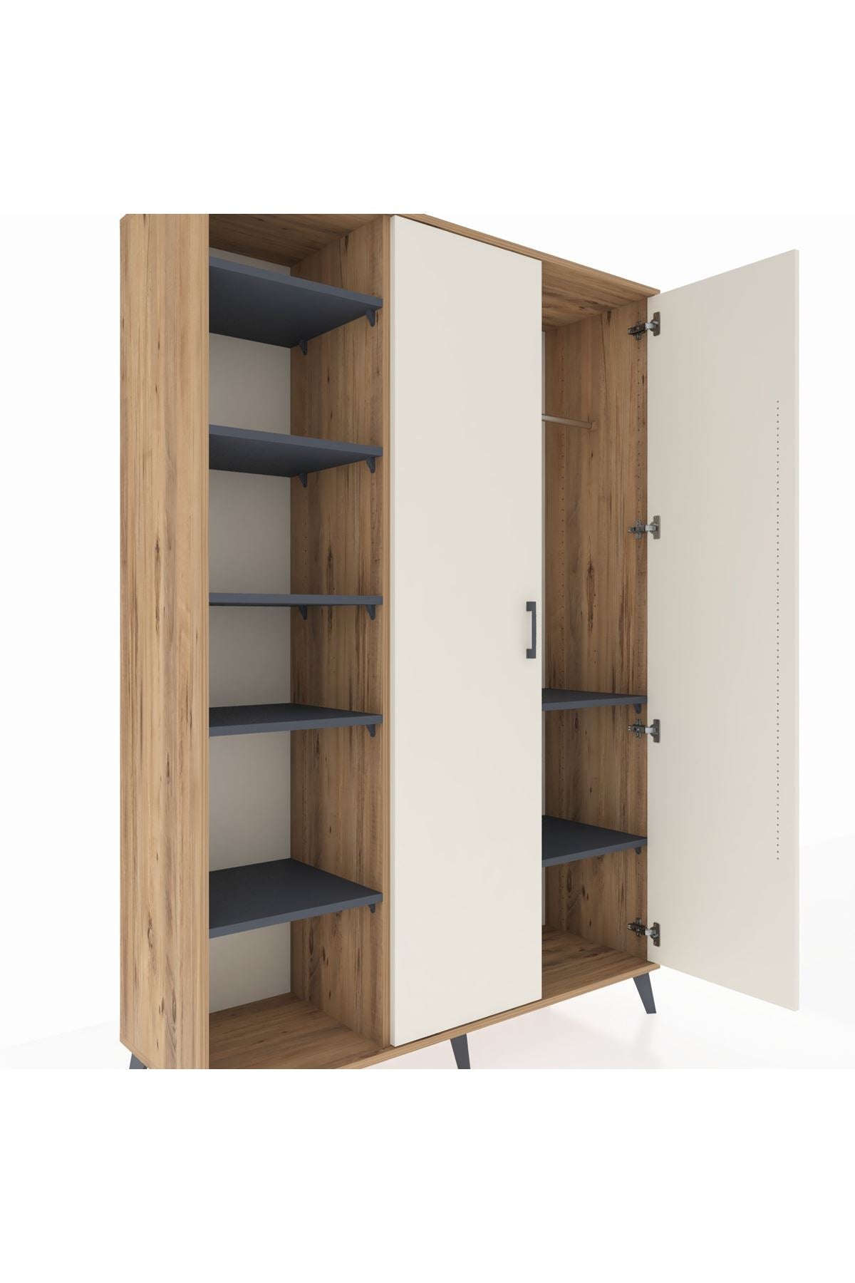 Hyperion Dolap 7 Raflı 2 Kapaklı Tek Askılı 132x44x195 Çam-Aytaşı/Antrasit