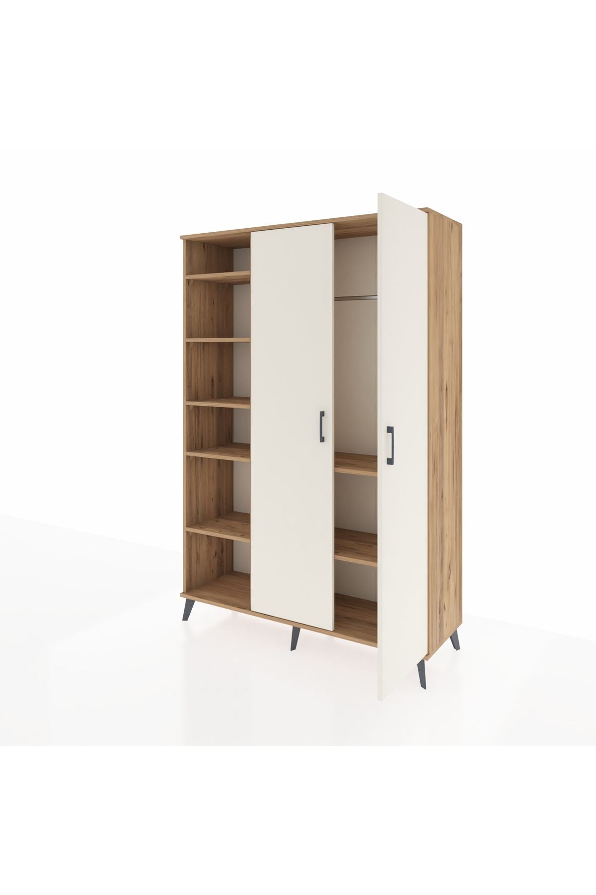 Hyperion Dolap 7 Raflı 2 Kapaklı Tek Askılı 132x44x195 Çam-Aytaşı/Çam