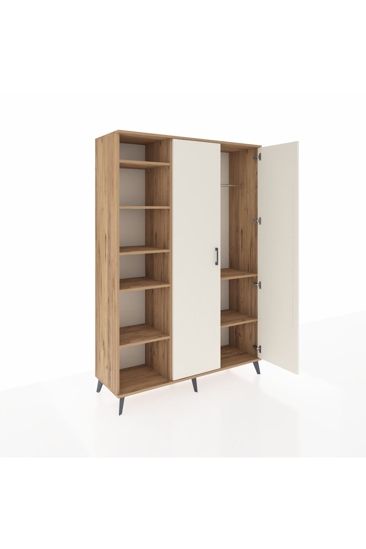 Hyperion Dolap 7 Raflı 2 Kapaklı Tek Askılı 132x44x195 Çam-Aytaşı/Çam