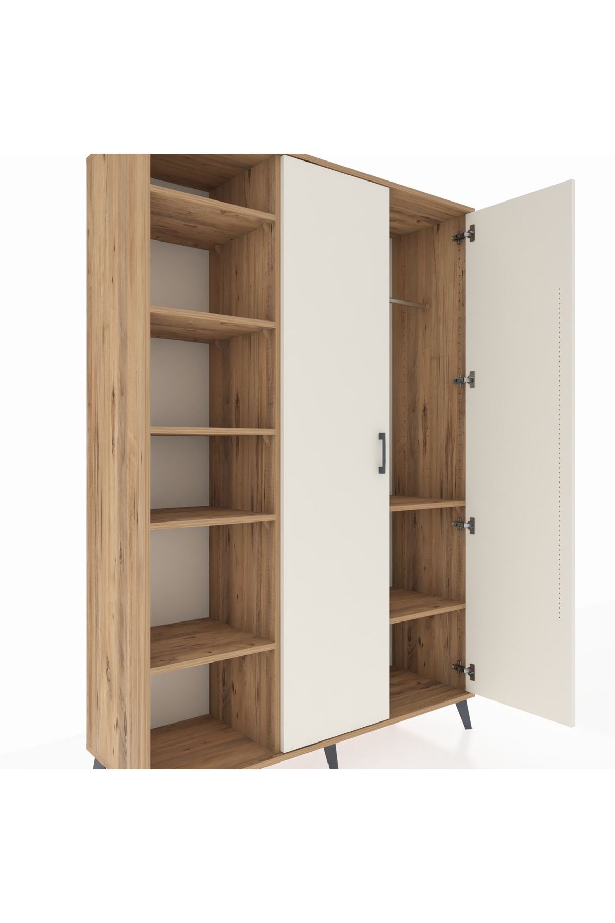 Hyperion Dolap 7 Raflı 2 Kapaklı Tek Askılı 132x44x195 Çam-Aytaşı/Çam