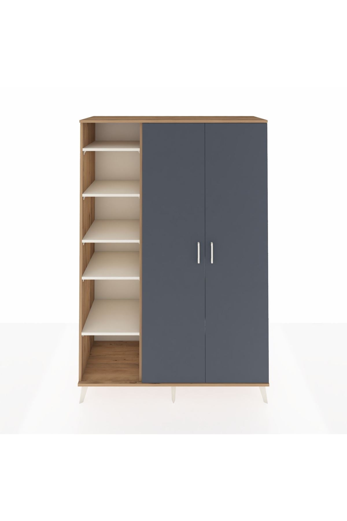 Hyperion Dolap 7 Raflı 2 Kapaklı Tek Askılı 132x44x195 Çam-Antrasit/Aytaşı