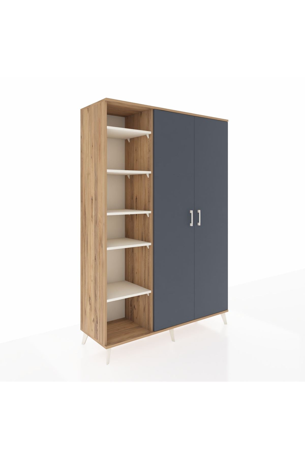 Hyperion Dolap 7 Raflı 2 Kapaklı Tek Askılı 132x44x195 Çam-Antrasit/Aytaşı