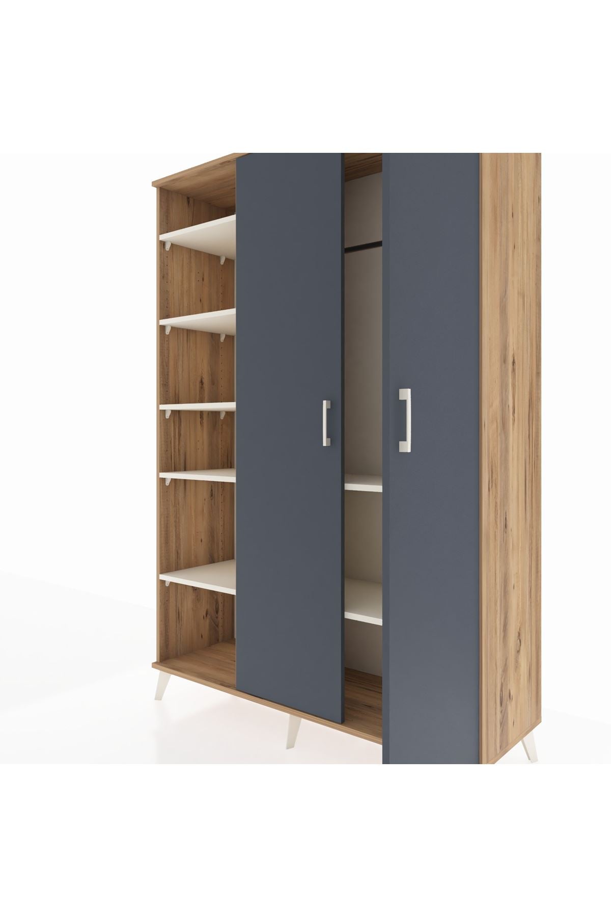 Hyperion Dolap 7 Raflı 2 Kapaklı Tek Askılı 132x44x195 Çam-Antrasit/Aytaşı