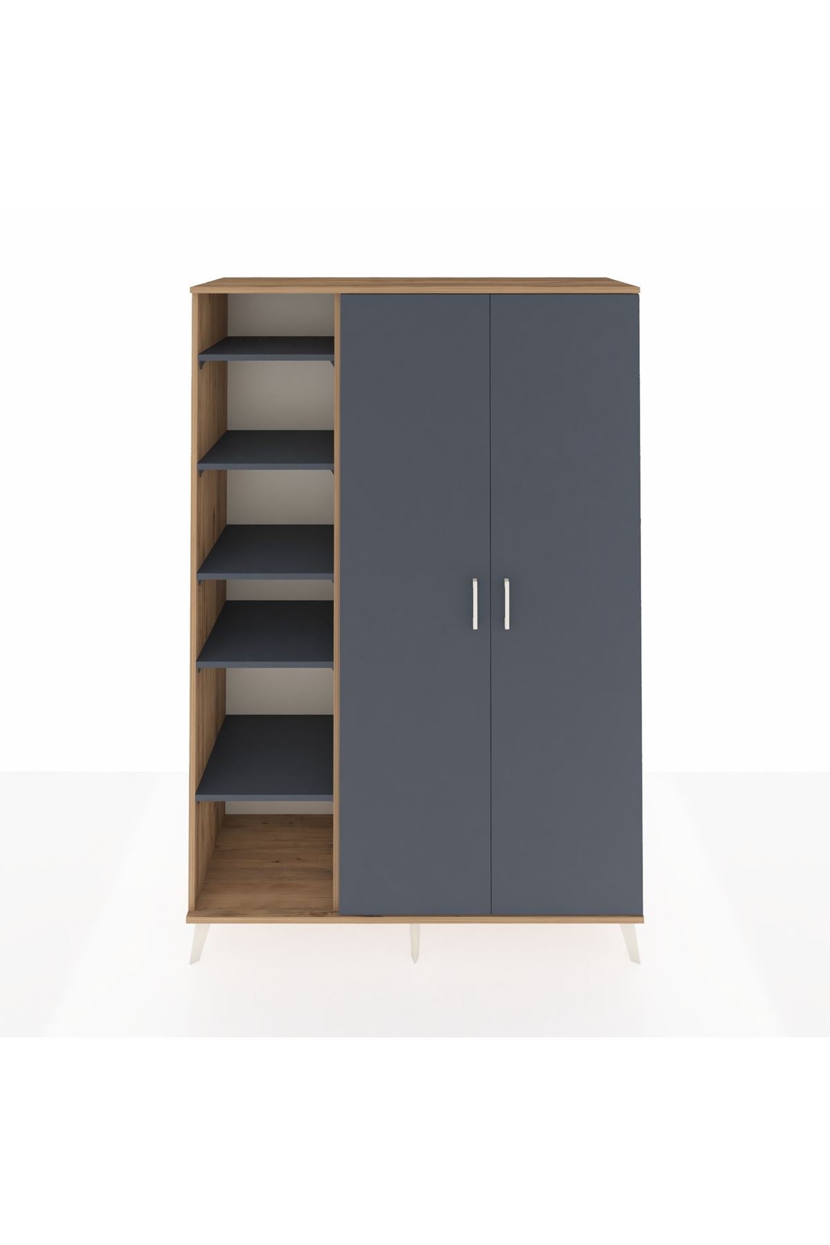 Hyperion Dolap 7 Raflı 2 Kapaklı Tek Askılı 132x44x195 Çam-Antrasit/Antrasit