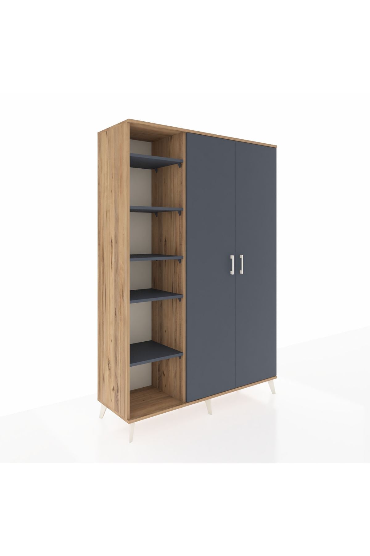 Hyperion Dolap 7 Raflı 2 Kapaklı Tek Askılı 132x44x195 Çam-Antrasit/Antrasit