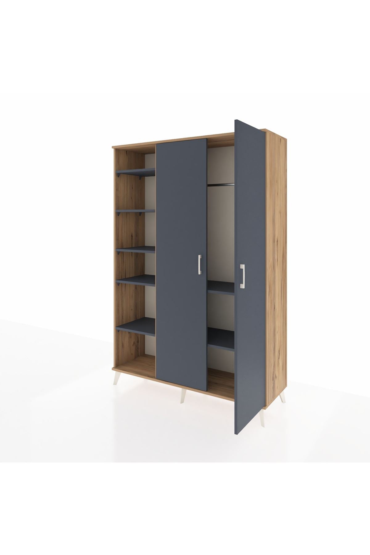 Hyperion Dolap 7 Raflı 2 Kapaklı Tek Askılı 132x44x195 Çam-Antrasit/Antrasit