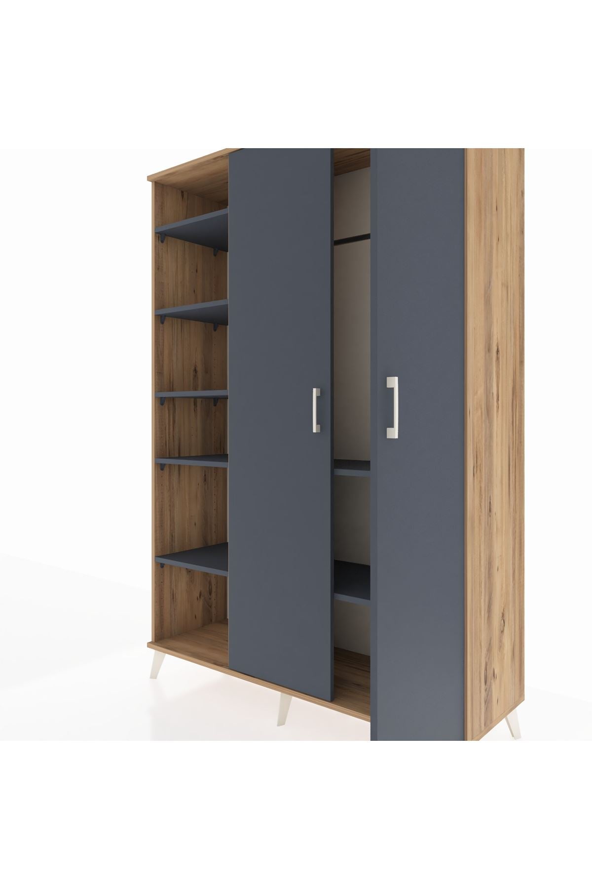 Hyperion Dolap 7 Raflı 2 Kapaklı Tek Askılı 132x44x195 Çam-Antrasit/Antrasit