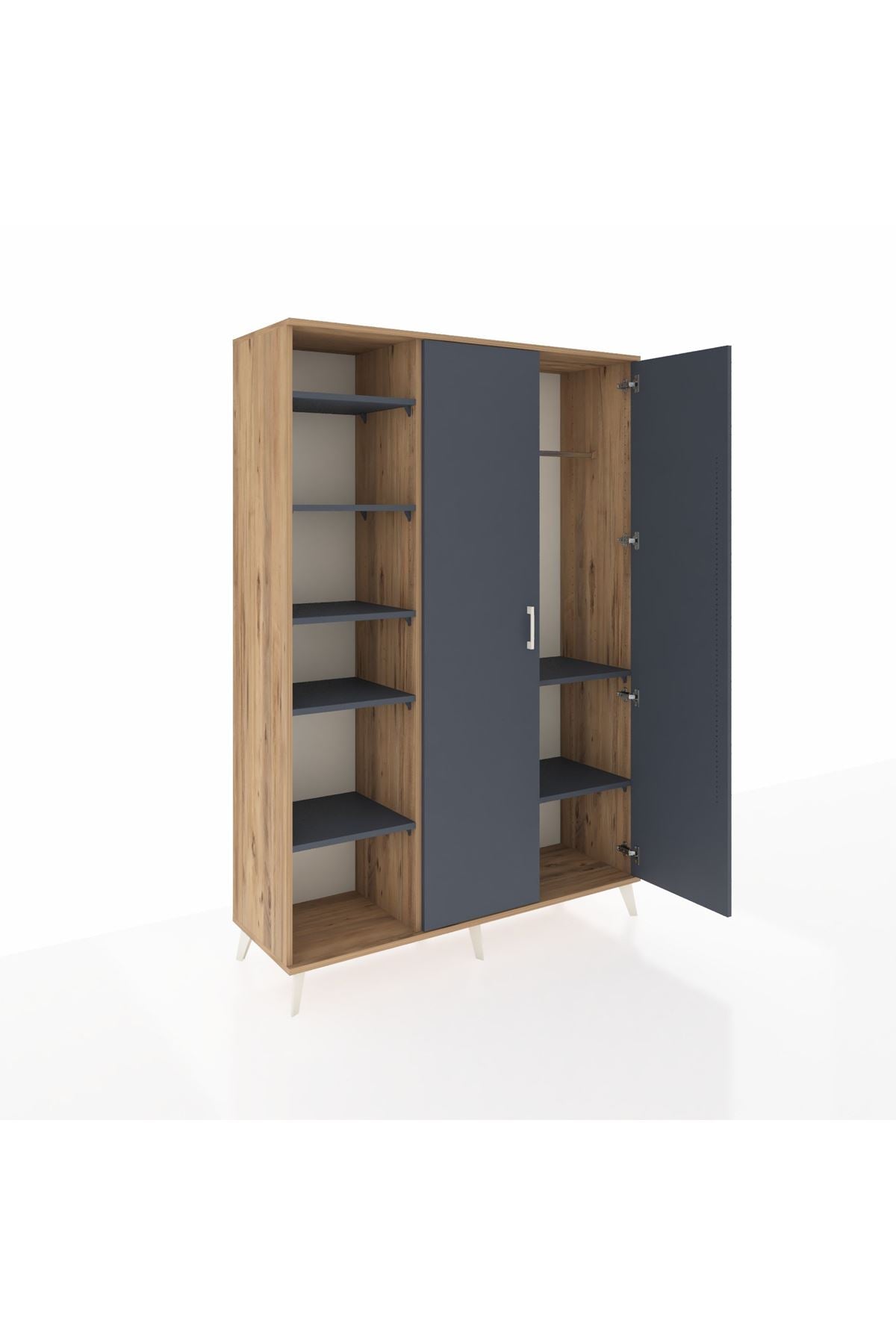 Hyperion Dolap 7 Raflı 2 Kapaklı Tek Askılı 132x44x195 Çam-Antrasit/Antrasit