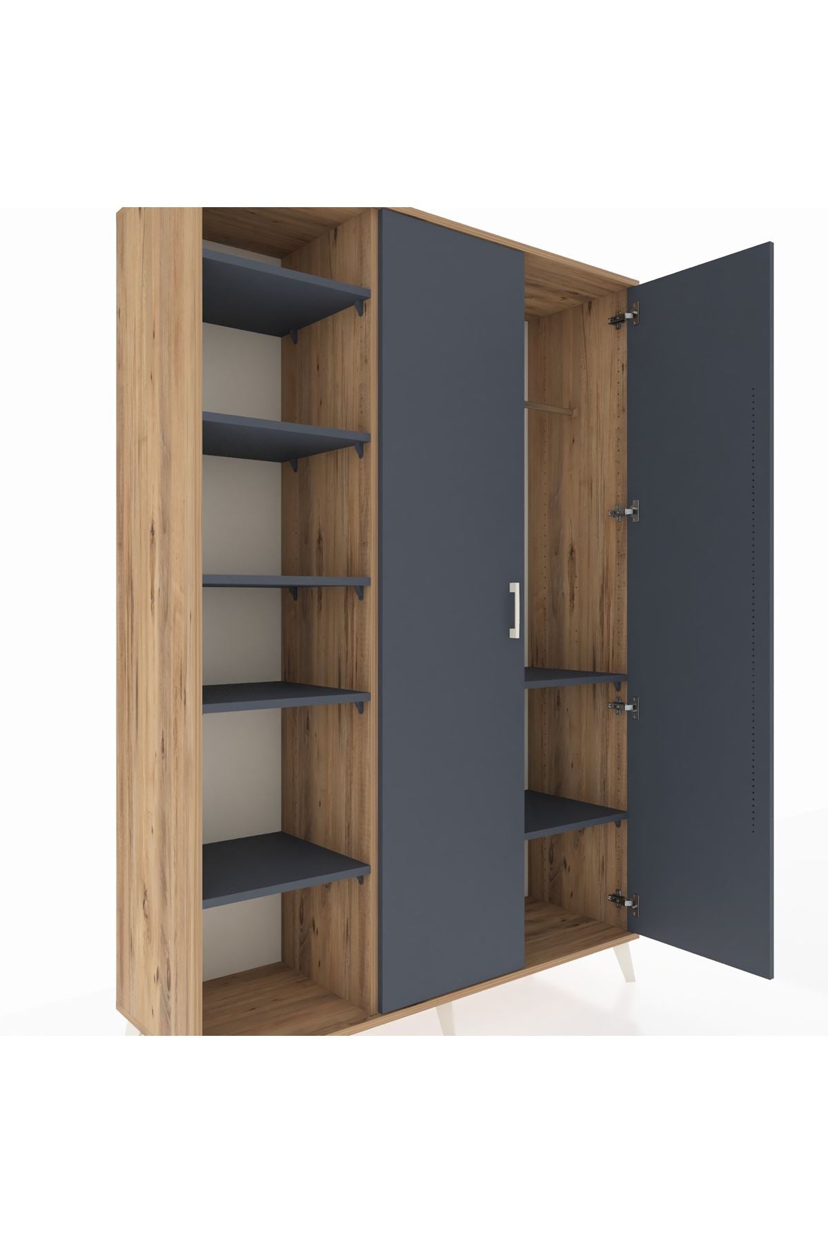 Hyperion Dolap 7 Raflı 2 Kapaklı Tek Askılı 132x44x195 Çam-Antrasit/Antrasit