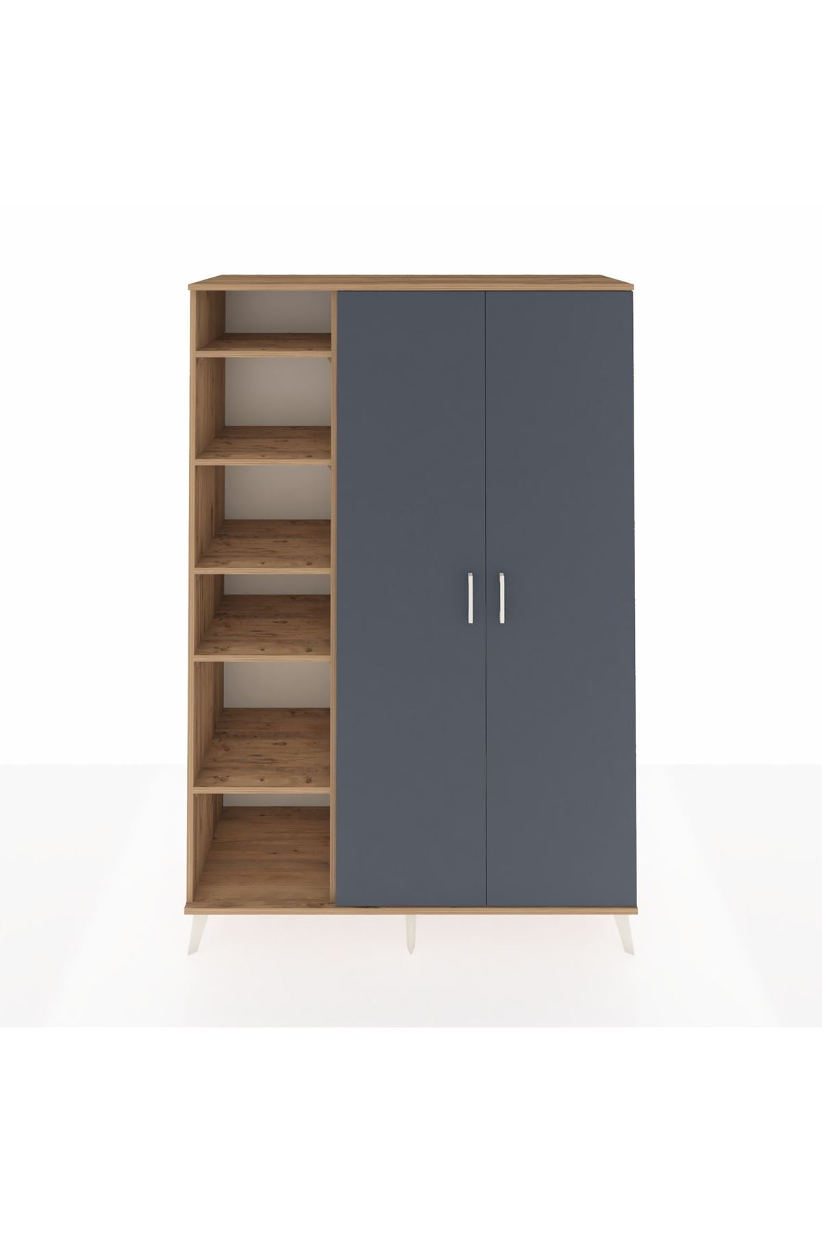 Hyperion Dolap 7 Raflı 2 Kapaklı Tek Askılı 132x44x195 Çam-Antrasit/Çam