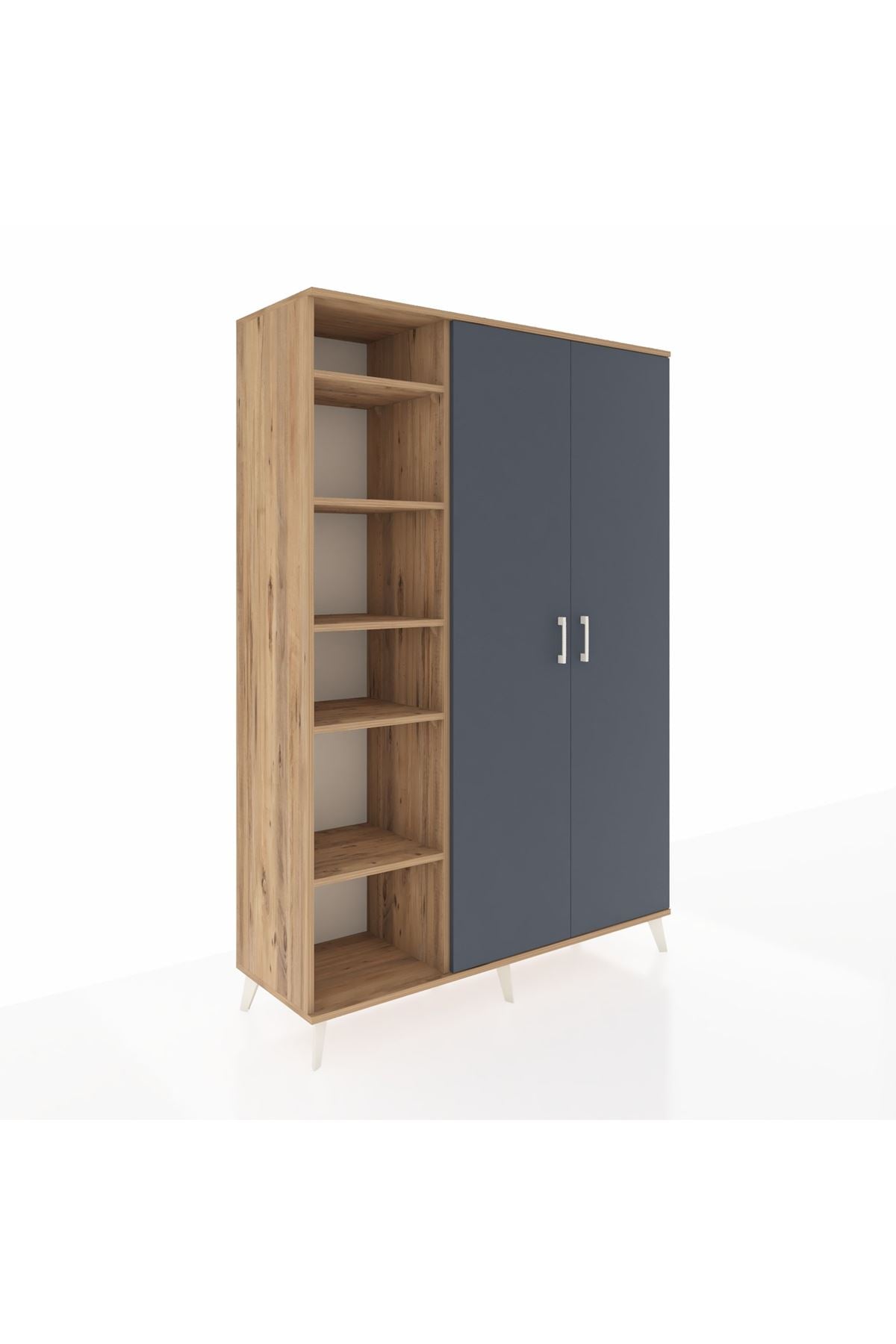 Hyperion Dolap 7 Raflı 2 Kapaklı Tek Askılı 132x44x195 Çam-Antrasit/Çam