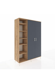 Hyperion Dolap 7 Raflı 2 Kapaklı Tek Askılı 132x44x195 Çam-Antrasit/Çam