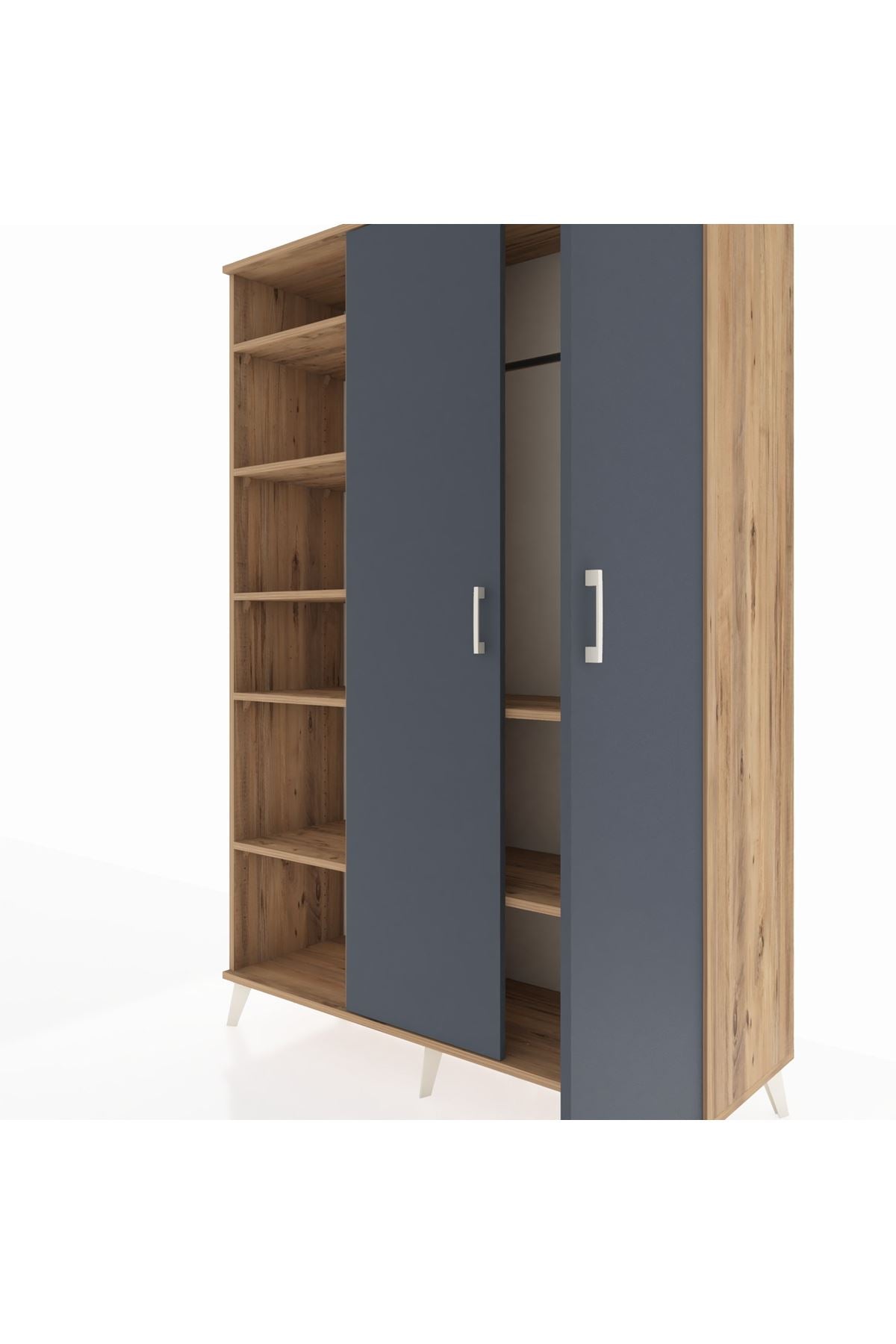 Hyperion Dolap 7 Raflı 2 Kapaklı Tek Askılı 132x44x195 Çam-Antrasit/Çam