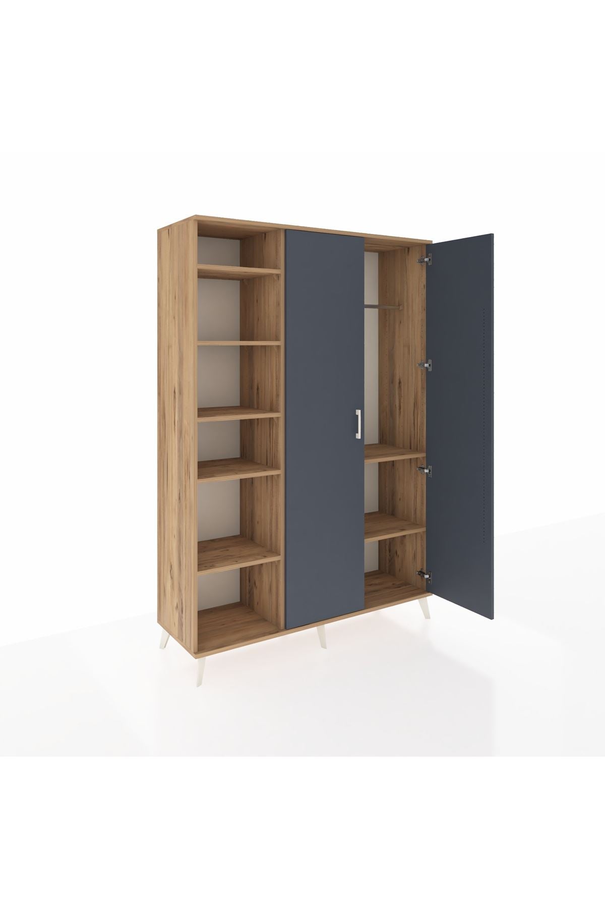 Hyperion Dolap 7 Raflı 2 Kapaklı Tek Askılı 132x44x195 Çam-Antrasit/Çam