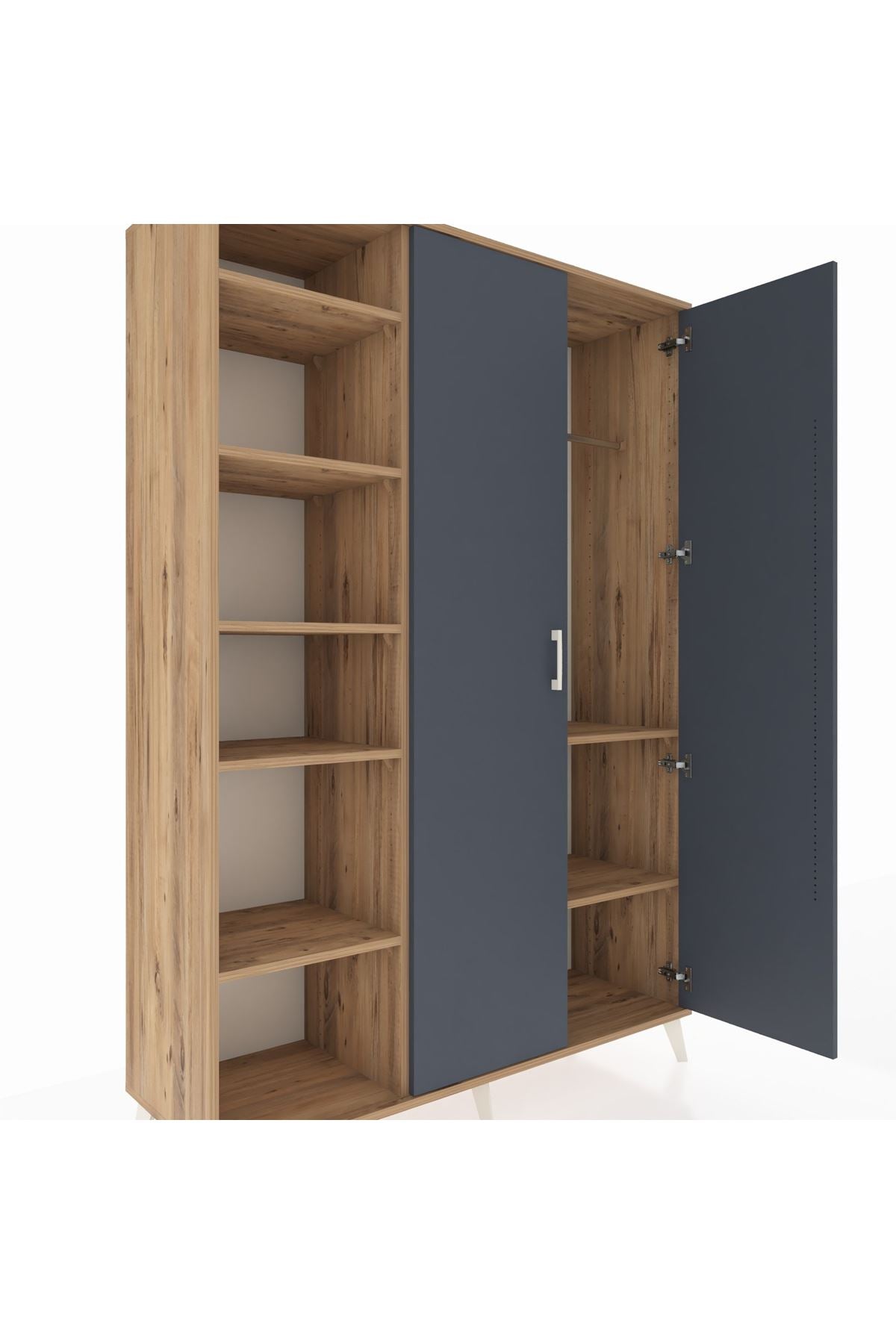 Hyperion Dolap 7 Raflı 2 Kapaklı Tek Askılı 132x44x195 Çam-Antrasit/Çam