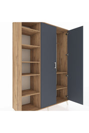 Hyperion Dolap 7 Raflı 2 Kapaklı Tek Askılı 132x44x195 Çam-Antrasit/Çam