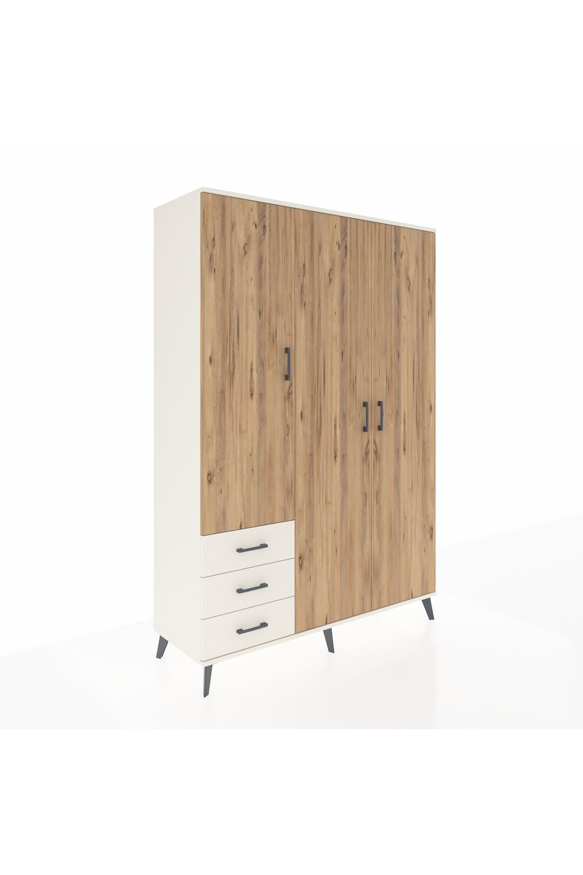 Hyperion Dolap 6 Raflı 3 Çekmeceli Tek Askılı 132x44x195 Aytaşı-Çam/Aytaşı