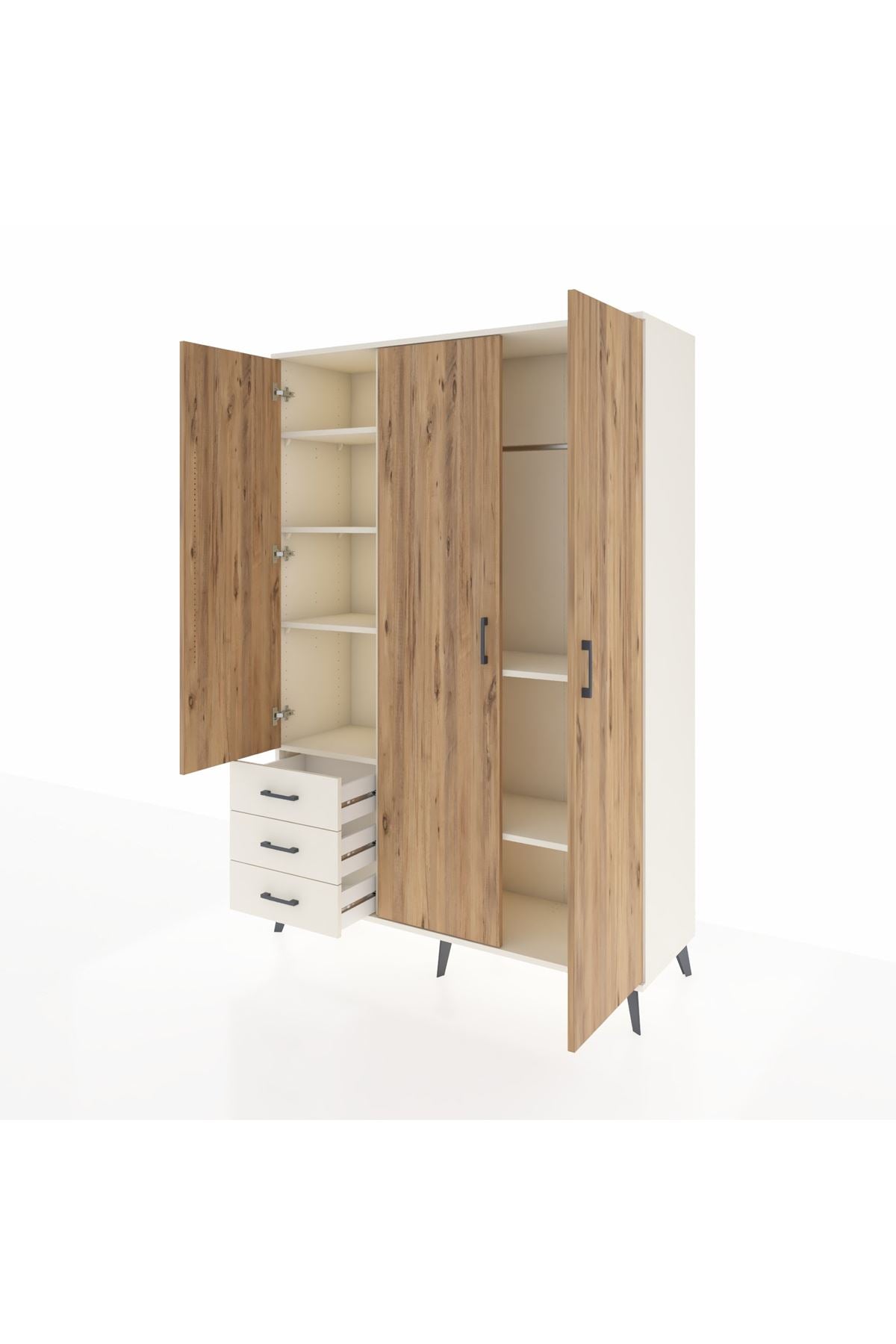 Hyperion Dolap 6 Raflı 3 Çekmeceli Tek Askılı 132x44x195 Aytaşı-Çam/Aytaşı