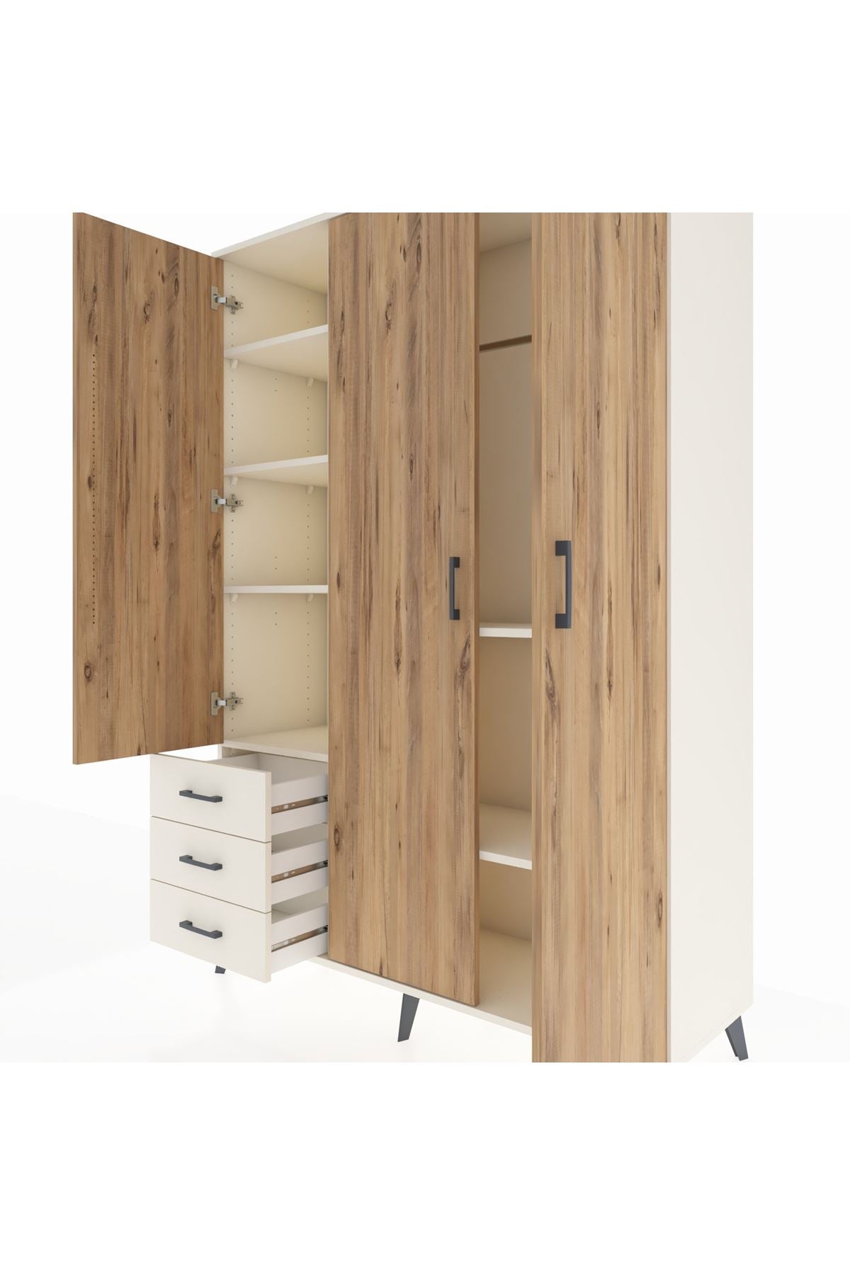 Hyperion Dolap 6 Raflı 3 Çekmeceli Tek Askılı 132x44x195 Aytaşı-Çam/Aytaşı