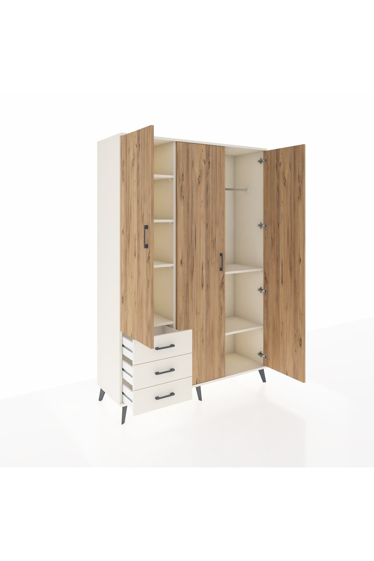 Hyperion Dolap 6 Raflı 3 Çekmeceli Tek Askılı 132x44x195 Aytaşı-Çam/Aytaşı