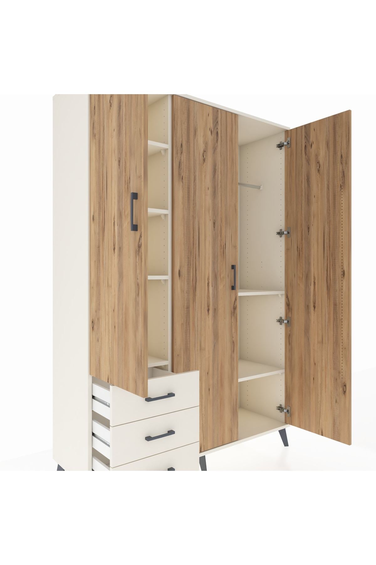 Hyperion Dolap 6 Raflı 3 Çekmeceli Tek Askılı 132x44x195 Aytaşı-Çam/Aytaşı