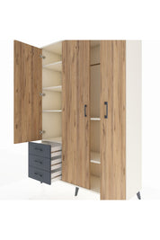 Hyperion Dolap 6 Raflı 3 Çekmeceli Tek Askılı 132x44x195 Aytaşı-Çam/Antrasit