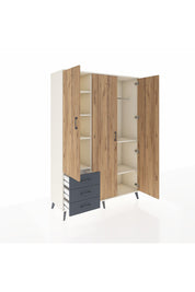 Hyperion Dolap 6 Raflı 3 Çekmeceli Tek Askılı 132x44x195 Aytaşı-Çam/Antrasit