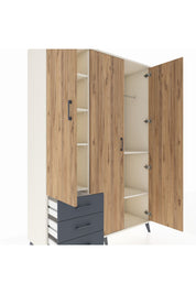 Hyperion Dolap 6 Raflı 3 Çekmeceli Tek Askılı 132x44x195 Aytaşı-Çam/Antrasit