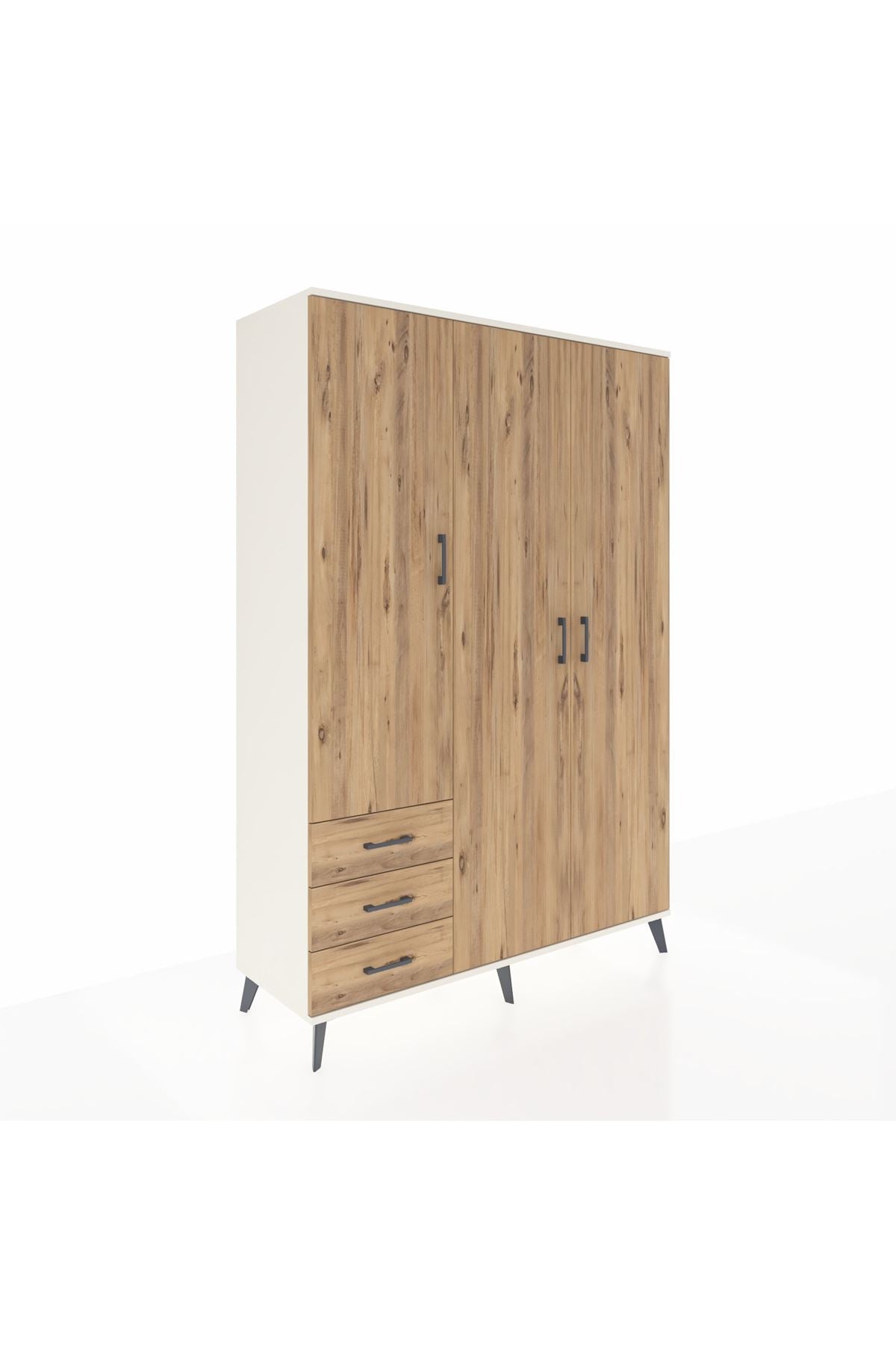 Hyperion Dolap 6 Raflı 3 Çekmeceli Tek Askılı 132x44x195 Aytaşı-Çam/Çam