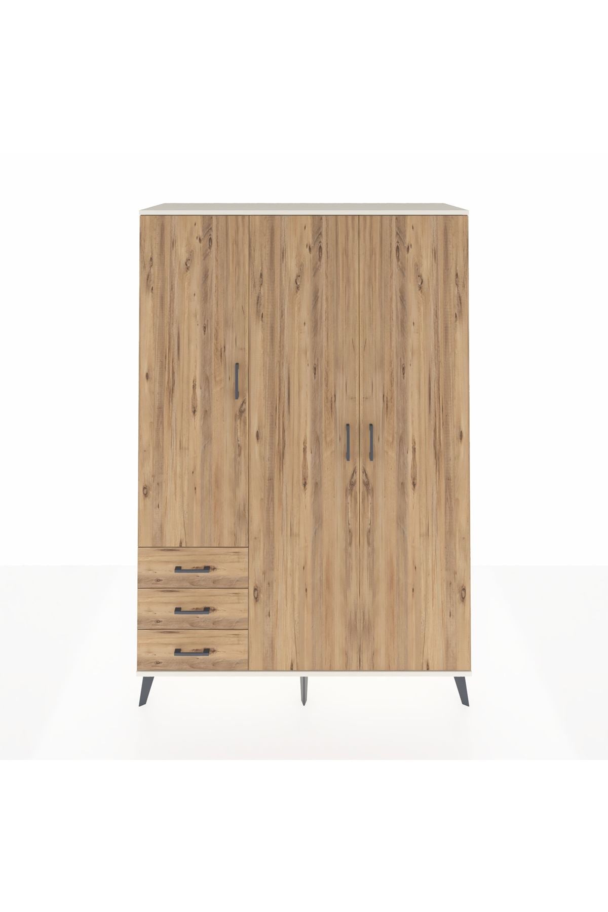 Hyperion Dolap 6 Raflı 3 Çekmeceli Tek Askılı 132x44x195 Aytaşı-Çam/Çam