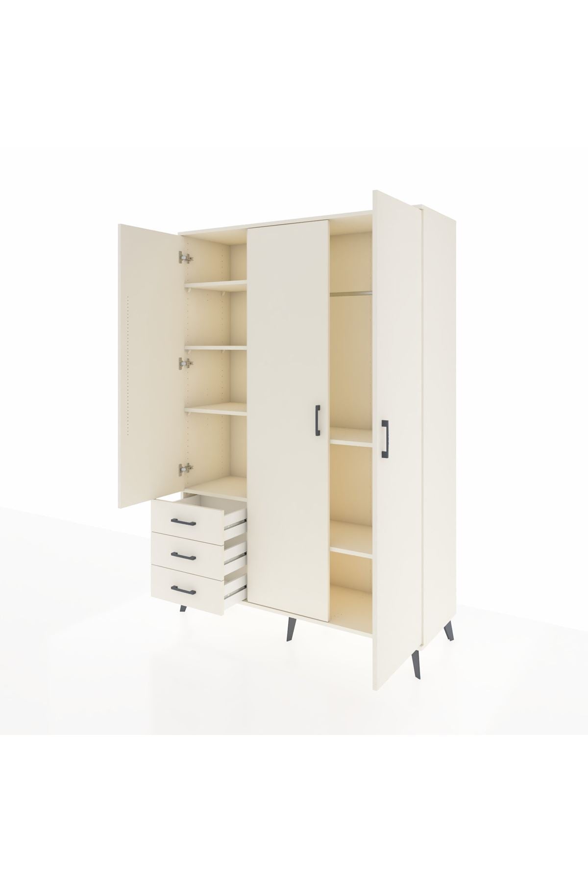 Hyperion Dolap 6 Raflı 3 Çekmeceli Tek Askılı 132x44x195 Aytaşı-Aytaşı/Aytaşı