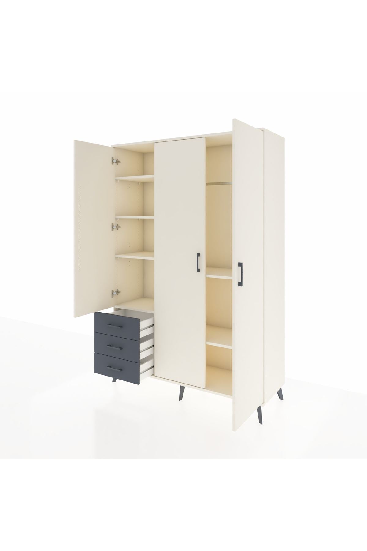 Hyperion Dolap 6 Raflı 3 Çekmeceli Tek Askılı 132x44x195 Aytaşı-Aytaşı/Antrasit