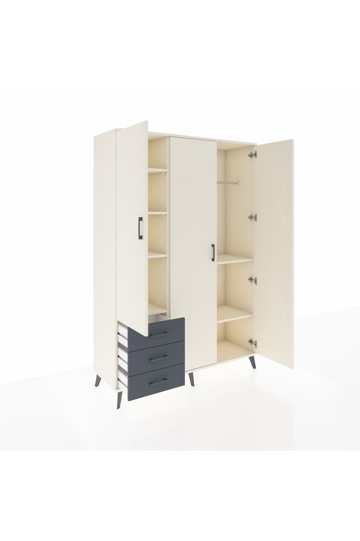 Hyperion Dolap 6 Raflı 3 Çekmeceli Tek Askılı 132x44x195 Aytaşı-Aytaşı/Antrasit