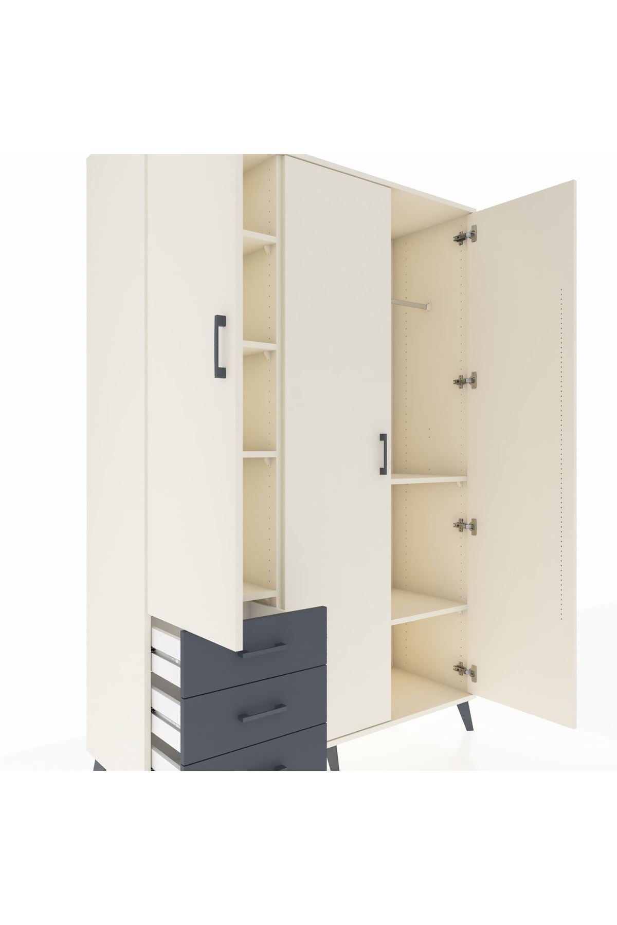 Hyperion Dolap 6 Raflı 3 Çekmeceli Tek Askılı 132x44x195 Aytaşı-Aytaşı/Antrasit