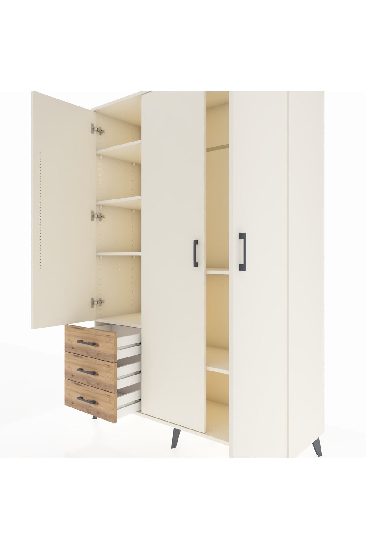 Hyperion Dolap 6 Raflı 3 Çekmeceli Tek Askılı 132x44x195 Aytaşı-Aytaşı/Çam