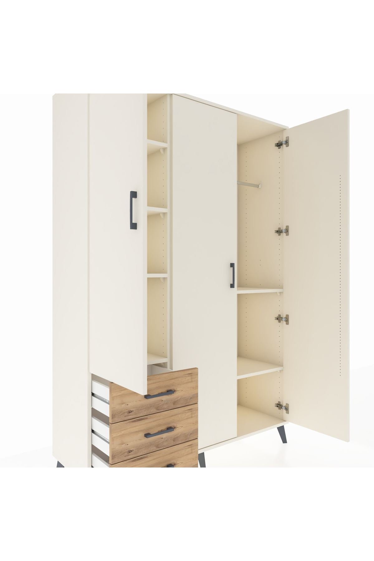 Hyperion Dolap 6 Raflı 3 Çekmeceli Tek Askılı 132x44x195 Aytaşı-Aytaşı/Çam