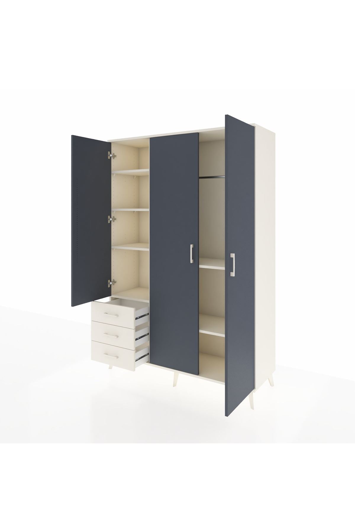 Hyperion Dolap 6 Raflı 3 Çekmeceli Tek Askılı 132x44x195 Aytaşı-Antrasit/Aytaşı