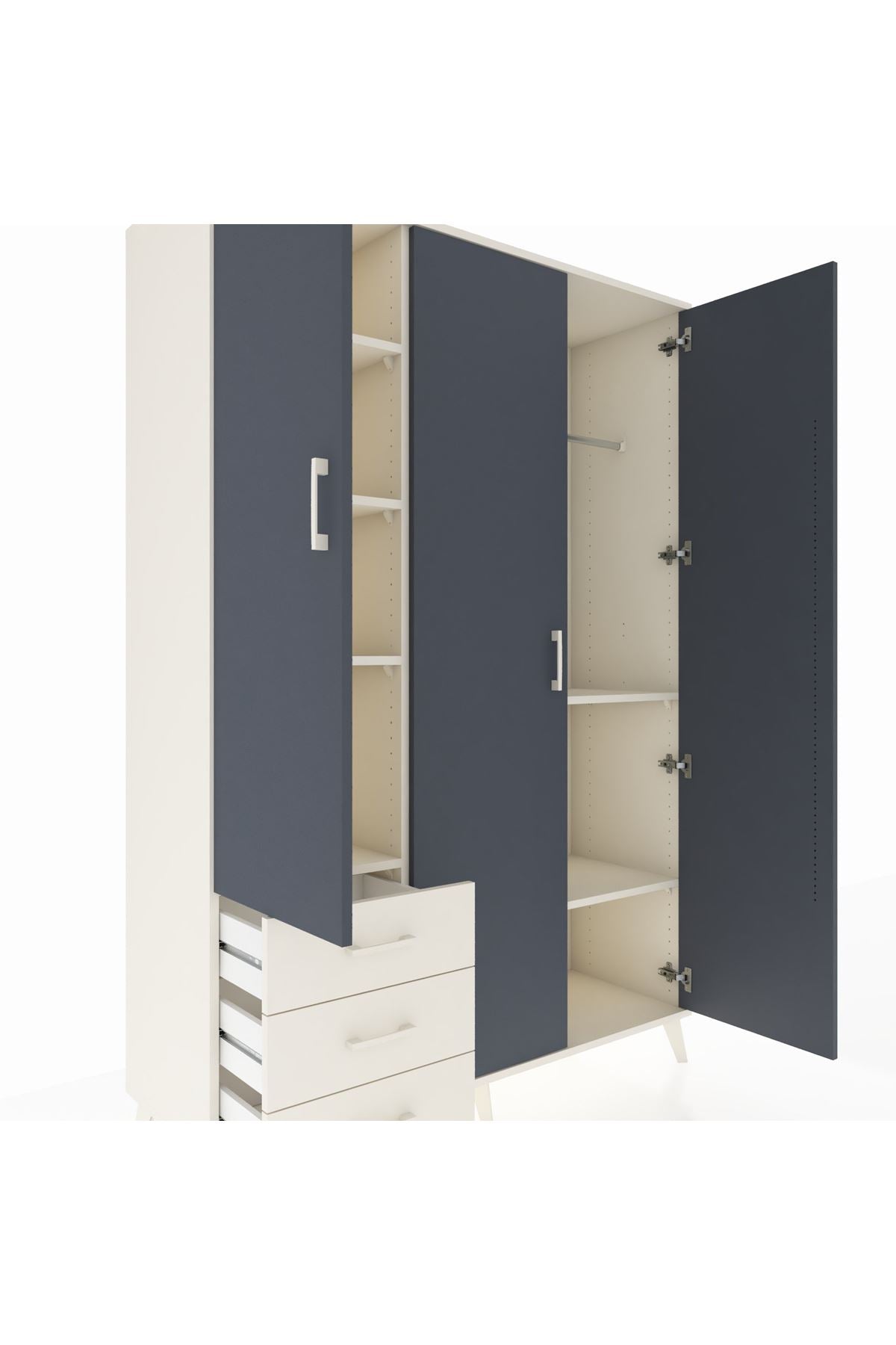 Hyperion Dolap 6 Raflı 3 Çekmeceli Tek Askılı 132x44x195 Aytaşı-Antrasit/Aytaşı