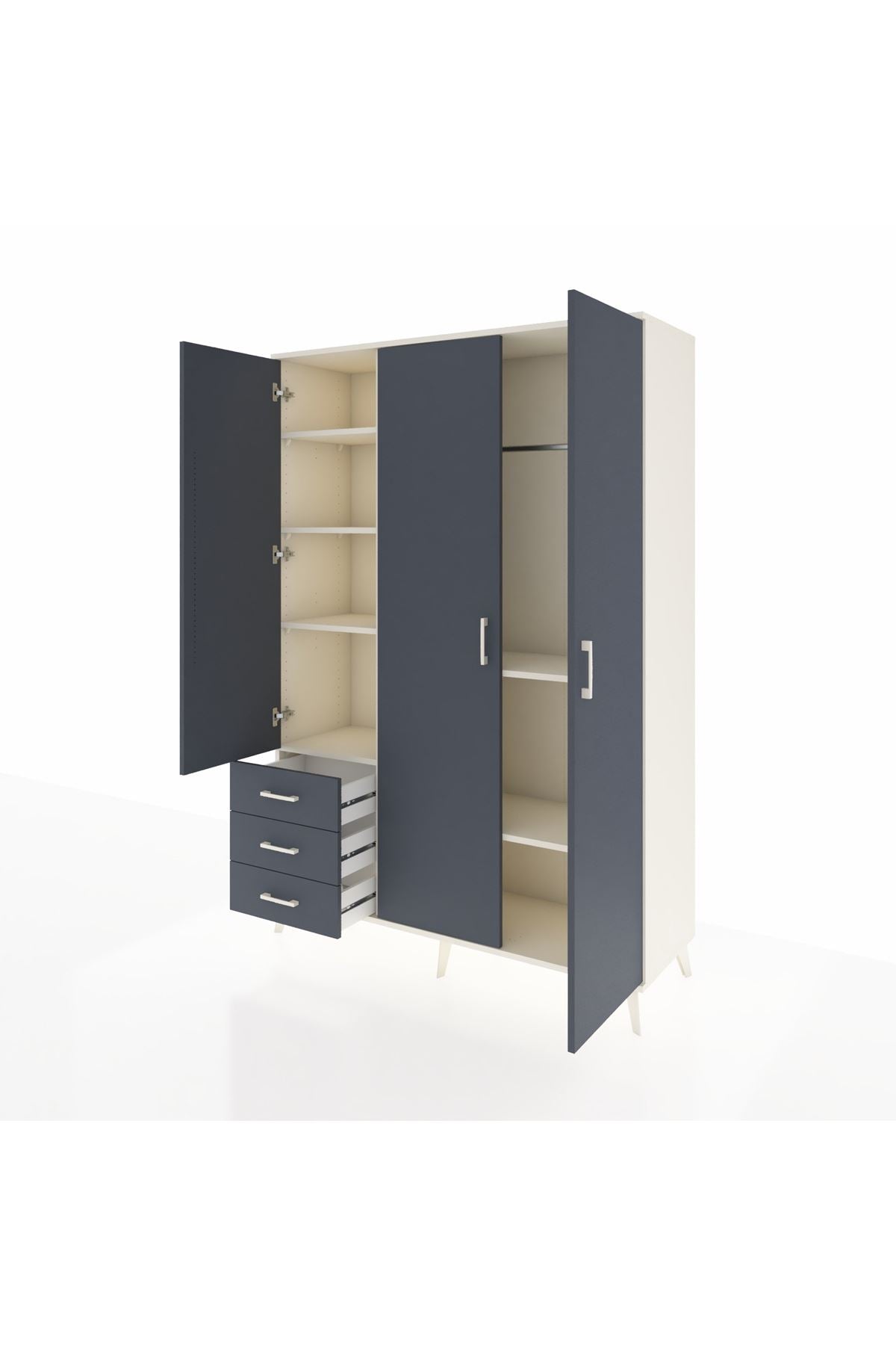 Hyperion Dolap 6 Raflı 3 Çekmeceli Tek Askılı 132x44x195 Aytaşı-Antrasit/Antrasit