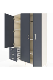 Hyperion Dolap 6 Raflı 3 Çekmeceli Tek Askılı 132x44x195 Aytaşı-Antrasit/Antrasit