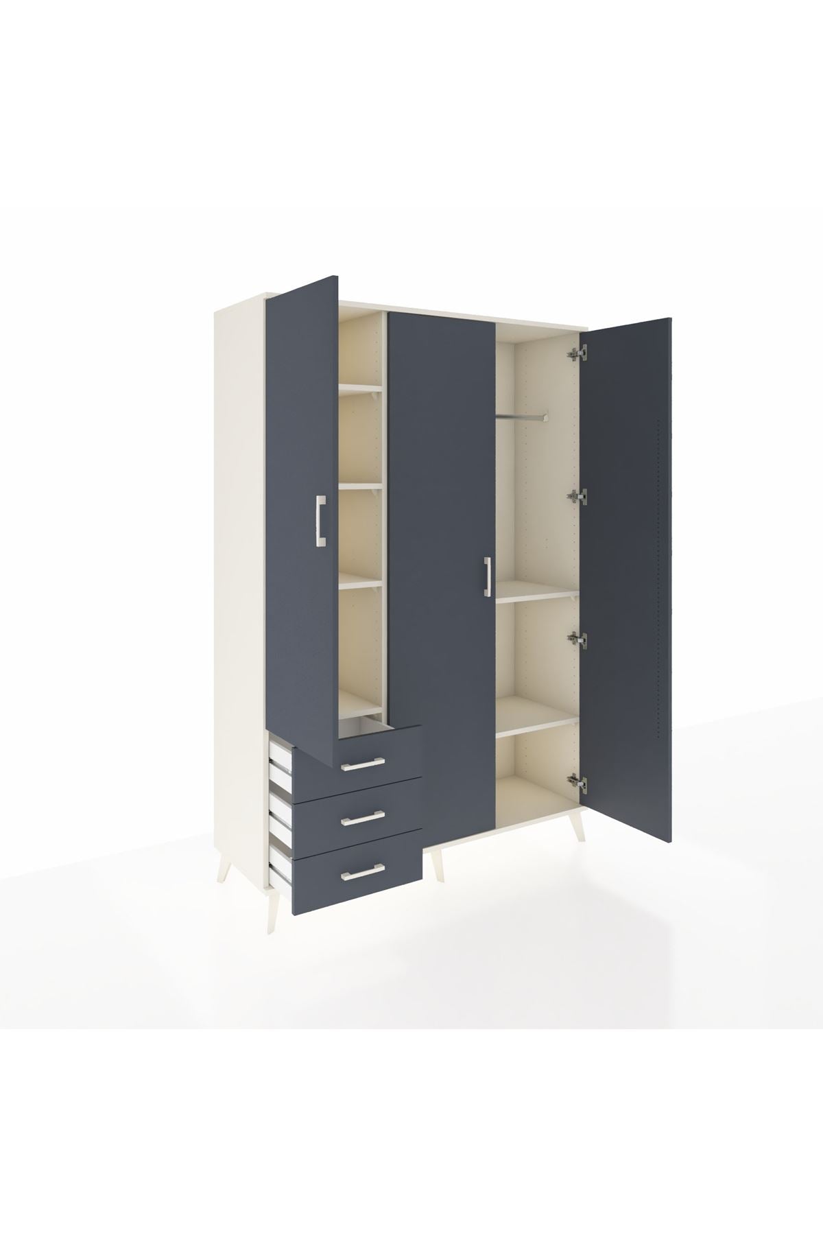 Hyperion Dolap 6 Raflı 3 Çekmeceli Tek Askılı 132x44x195 Aytaşı-Antrasit/Antrasit